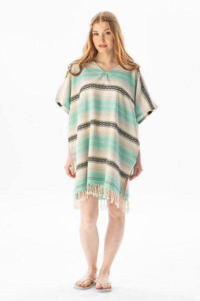 Eliş Şile Bezi Short Sleeve Woven Beach Mini Poncho Green Ysl