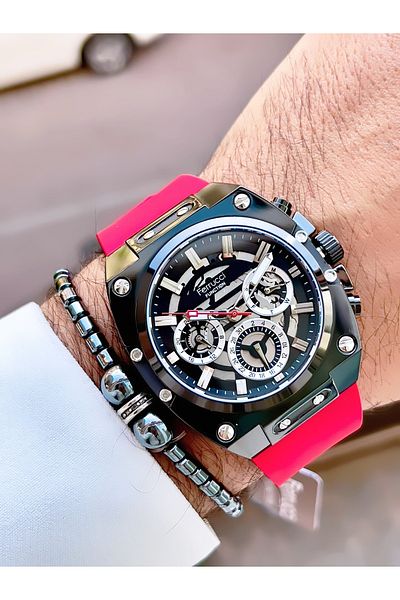 Ferrucci Ferrucci̇ New 2024 Function Silicone Cord Steel Case Men's Wrist Watch + Bracelet with Gift