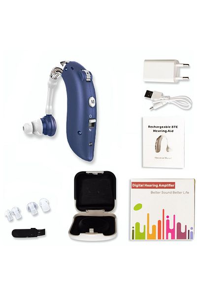 Choice Blue EU plug 1 Set Mini Digital Hearing Aid for Elderly Portable Sound Amplifier Rechargeable BTE Ad