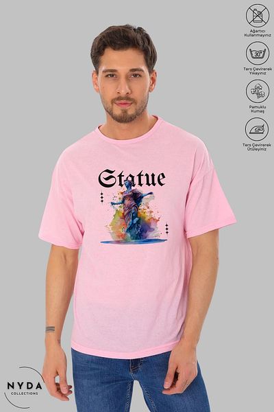 Nyda Collections Unisex Μπλουζάκι με κοντό μανίκι με στάμπα από βαμβακερό γλυπτό