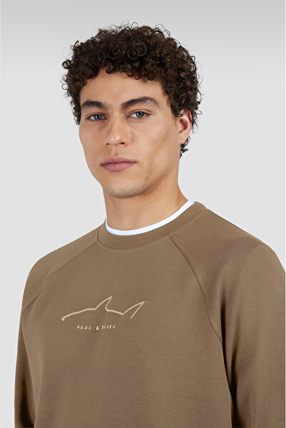 PAUL&SHARK Erkek Regular Fit Yuvarlak Yaka İşlemeli Logo Desenli Uzun Kollu Bej Sweatshirt 25411854-627