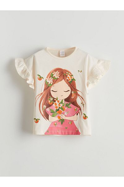 LC Waikiki New Season Crew Neck Printed Girl's T-Shirt