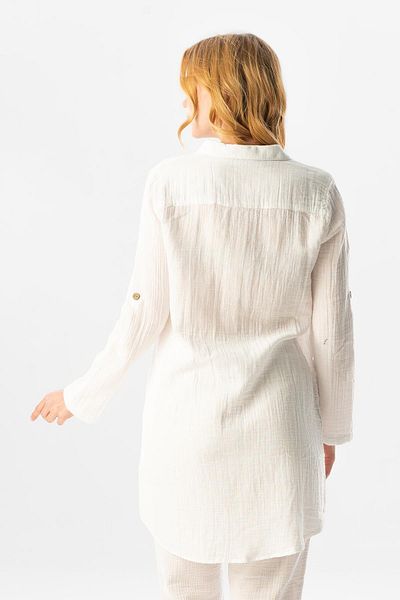 Eliş Şile Bezi Long Foldable Sleeve Sedentary Shirt Collar Summer Muslin Tunic White Byz