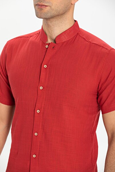 Eliş Şile Bezi Piros 3051 Kolostu Cotton Bodrum nyári férfi ing