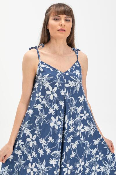 Eliş Şile Bezi Strappy Voile Selin Summer Jumpsuit Blue Mv