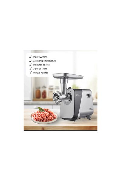 STARCREST Masina de tocat STARCREST SMG-2250S, 2200 W, Accesoriu rosii si carnati, 3 site de taiere, Gri