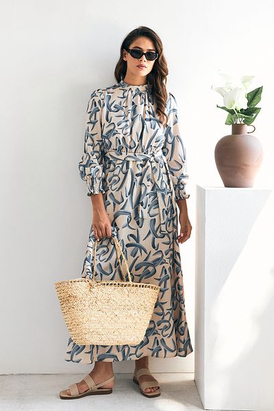 VAVİNOR Indigo Vento Patterned Dress