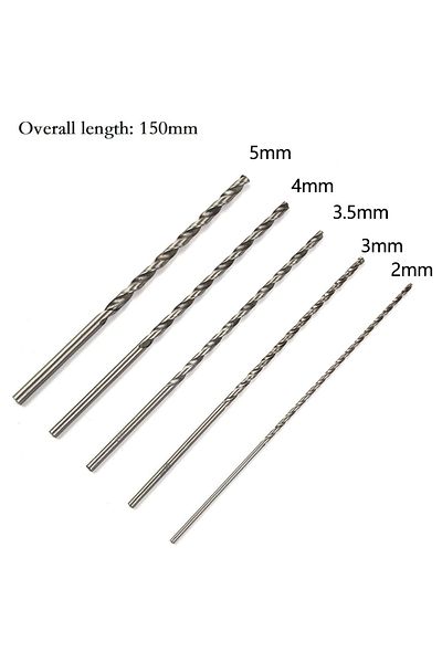 Choice 5Pcs Extra Long HSS High Speed Steel 150mm Drill Bit Set 2mm/3mm,3.5mm,4mm,5mm Bits For Wood, Alu...