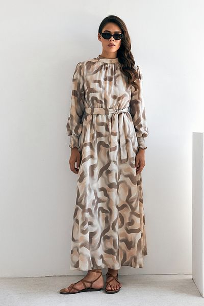 VAVİNOR Beige Soft Patterned Dress