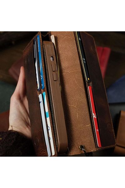eonaks Genuine Leather Cover Universal Phone Case with Card Holder and Money Compartment
