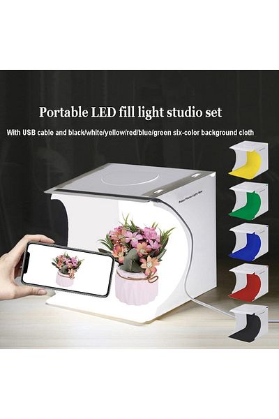 fulina Portable LED photography light box,soft light shooting,equipped with 6 color background cloth,white