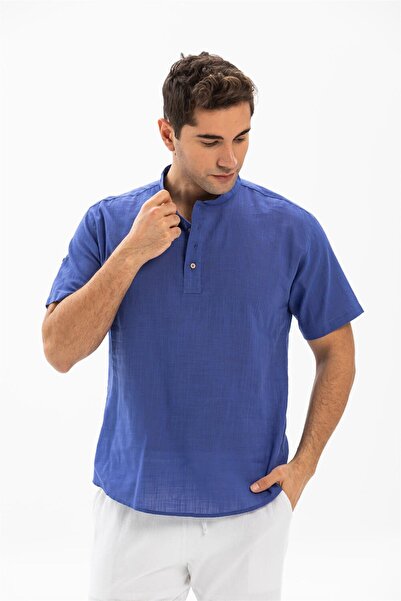 Eliş Şile Bezi Ανδρικό καλοκαιρινό μπλουζάκι από βαμβακερό κοντό μανίκι Saks 3050