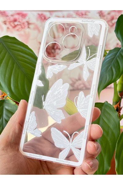Fibaks حافظة تيكنو سبارك 20 برو Tecno Spark 20 Pro مصممة بنقوش الكاميرا محمية بغطاء سيليكون مرن شفاف على شكل فراشة مرن وناعم