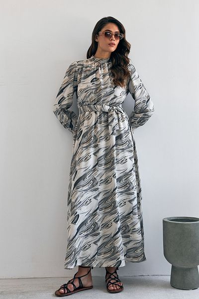 VAVİNOR Gray Aura Patterned Dress