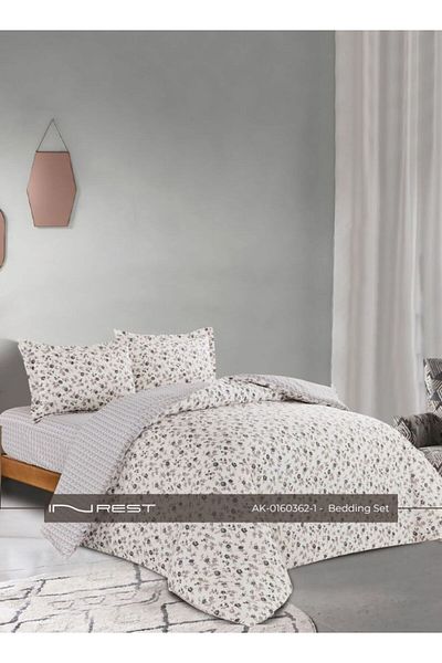 INREST 4-piece Bedding Set – Includes Single Comforter (170×230 cm) 100% Cotton in Gray