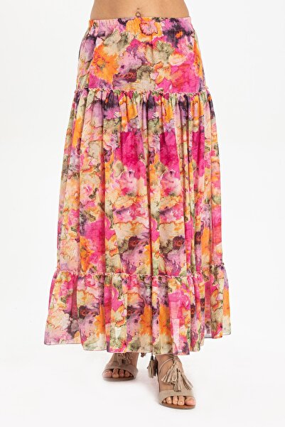 Eliş Şile Bezi Fusta Lungă De Vară Nesrin Voile Roz Pmb