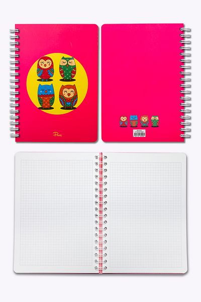 Prestij Caiet cu carouri Owls Neon Pink 17x24