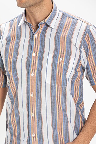 Eliş Şile Bezi Ανδρικό πουκάμισο με κοντό μανίκι μεγάλου μεγέθους, μονό, μονό, γκρι ριγέ 3037