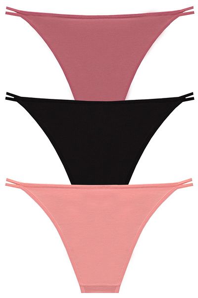 papatya lingerie 3'' Economic Package Waist Heart Buckle Multicolor Panties Dusty Rose Black Puppy Mouth
