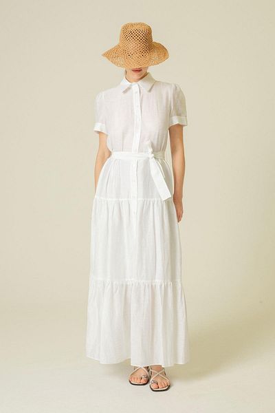 rue White Long Short Sleeve Dress