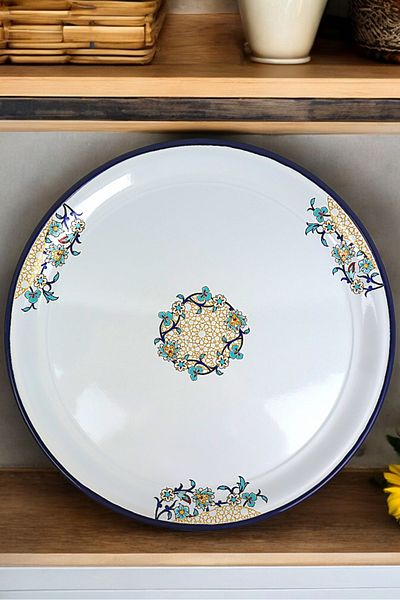 İnci Emaye No 50 Enamel Tray Tableware, Food Presentation Tray, Floor Table Zinc ~48 cm