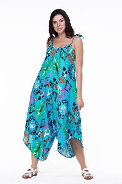Eliş Şile Bezi Strappy Voile Selin Summer Jumpsuit Ethnic Turquoise