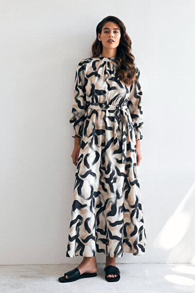 VAVİNOR Soft Desenli Elbise - Siyah