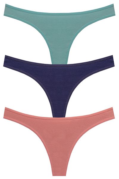 papatya lingerie Pachet economic de 3 bucăți Chiloți tanga din bumbac cu talie joasă Multicolor Mint Bleumarin Kitten Mouth