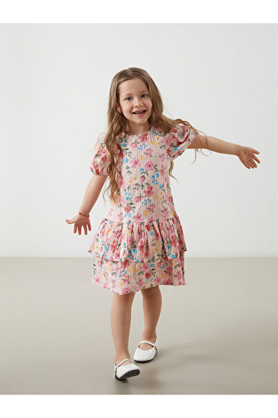 LC Waikiki LCW baby Bisiklet Yaka Çiçekli Kız Çocuk Elbise