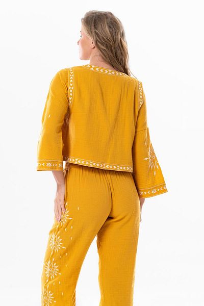 Eliş Şile Bezi Sleeveless Daylight Embroidered Summer Muslin Vest Mustard Hrd