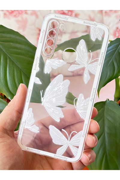 Fibaks جراب Redmi Note 8 بتصميم منقوش لحماية الكاميرا وغطاء سيليكون ناعم مرن وشفاف على شكل فراشة