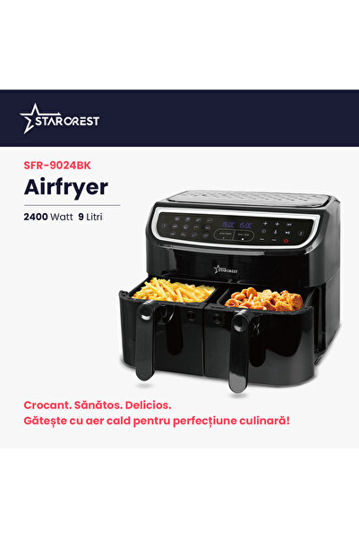 STARCREST Friteuza cu aer cald STARCREST SFR-9024BK, 2400 W, Cos Dublu, 9 litri, Termostat 80 - 200 °C
