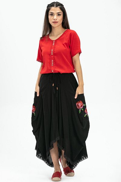 Eliş Şile Bezi Fustă Authentic Pânză Rumeli Şile Vară Negru Negru