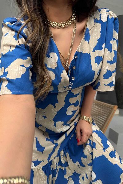 Sohotique By P Rochie din viscoză cu decolteu în V cu nasturi aurii Albastru