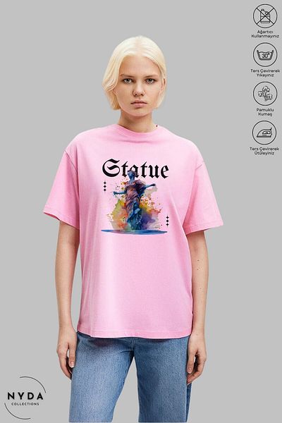 Nyda Collections Unisex Μπλουζάκι με κοντό μανίκι με στάμπα από βαμβακερό γλυπτό