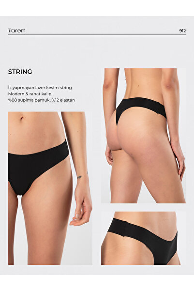 TÜREN Дамски лазерно изрязани памучни бикини 912/Черно