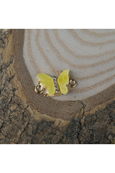 Prestij Boncuk Zlatni metal, žuti sedefasti leptir Sa kamenim detaljima apara...