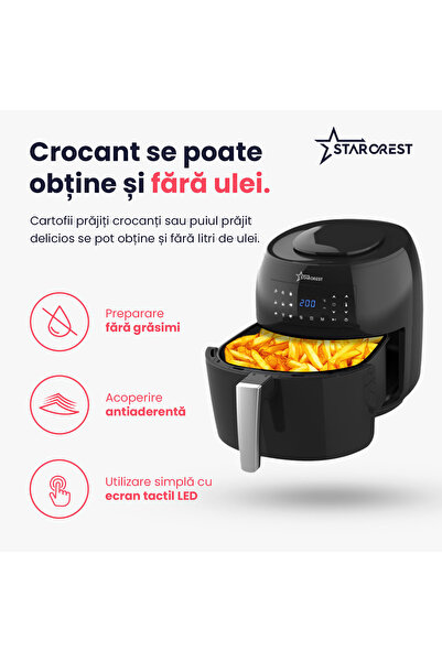 STARCREST Friteuza cu aer cald STARCREST SFR-7400BK, 1800 W, 7.4 Litri, Termostat 80 - 200 °C