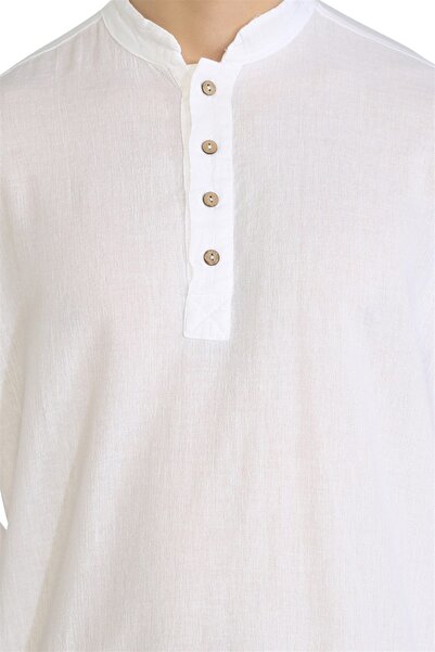 Eliş Şile Bezi Μακρυμάνικο Şile Πανί Bodrum Ανδρικό T-shirt Λευκό 9001