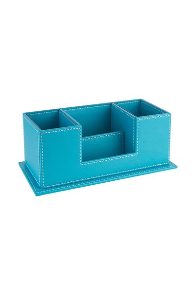 2K Кожен органайзер за писалки с 4 отделения, цвят дъга, веган, 10x12x25 см, тюркоаз