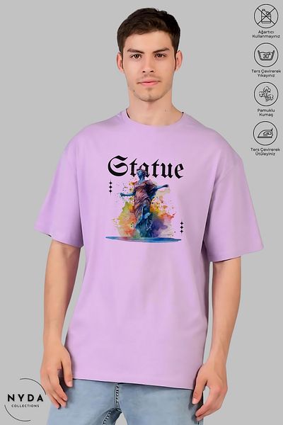 Nyda Collections Unisex Μπλουζάκι με κοντό μανίκι με στάμπα από βαμβακερό γλυπτό