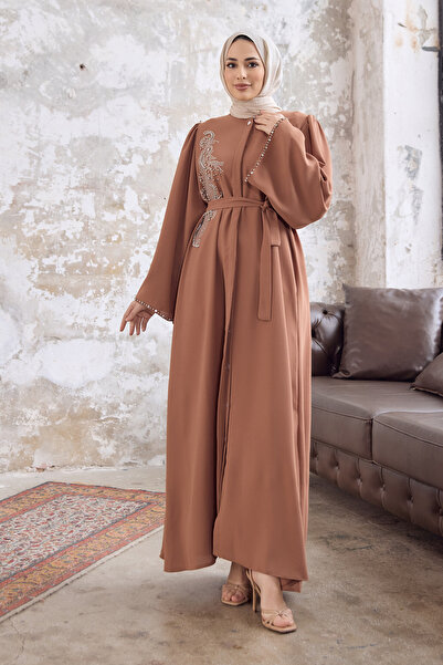 VAVİNOR Lora Taşlı Abaya - Camel