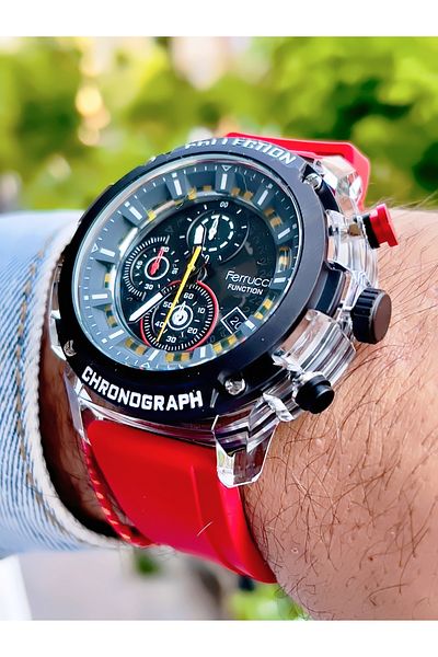 Ferrucci Ferrucci̇ Function 2024 Gs Fan Silicone Cord Men's Wrist Watch + Lucky Bracelet Gift