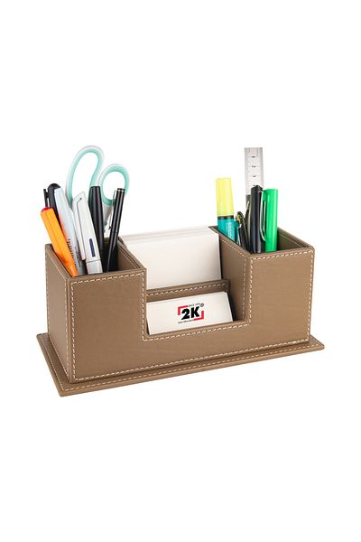 2K Desktop Leather Organizer Pen Holder 4 Compartments Desktop Organizer Rainbow Vegan 10X12X25 Cm.