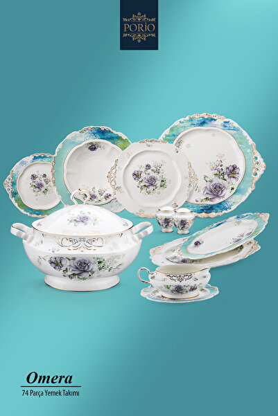 Porio Omera 74 Parça Bone China 12 Kişilik Porselen Yemek Takımı