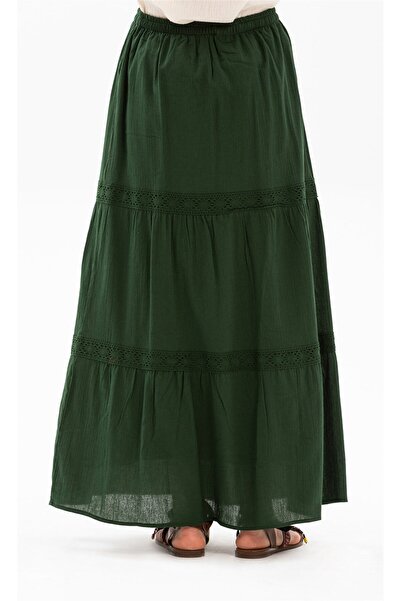 Eliş Şile Bezi Long Şile Cloth Lace Summer Skirt Green Ysl