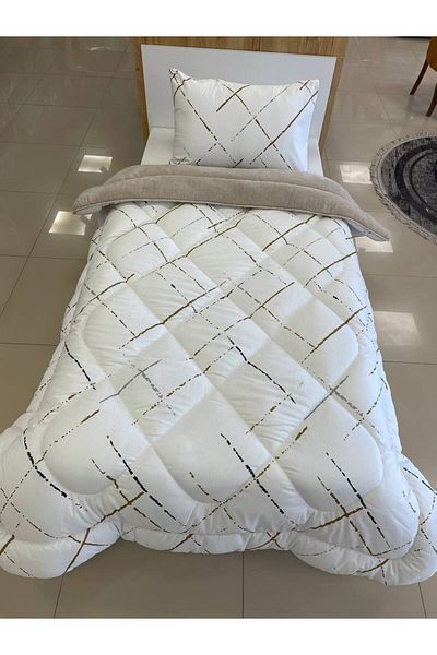 Sudem Home Collection Single Double Sided Luxury Welsoft Elite Quilt Soft Fleece Quilt and Pillowcase Reflection Beige