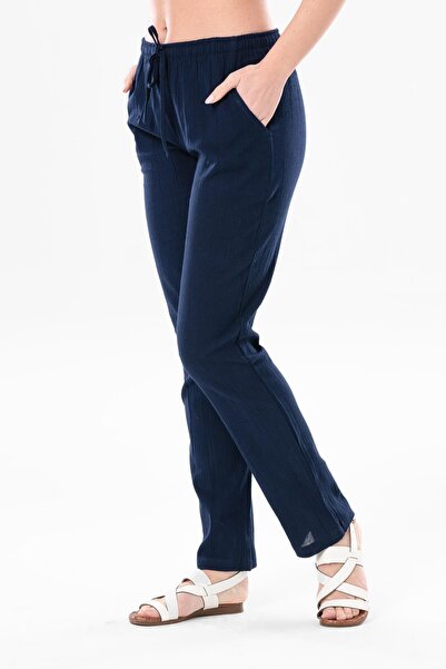 Eliş Şile Bezi Şile Cloth Double Pocket Unisex Summer Trousers Navy Blue Lcvt