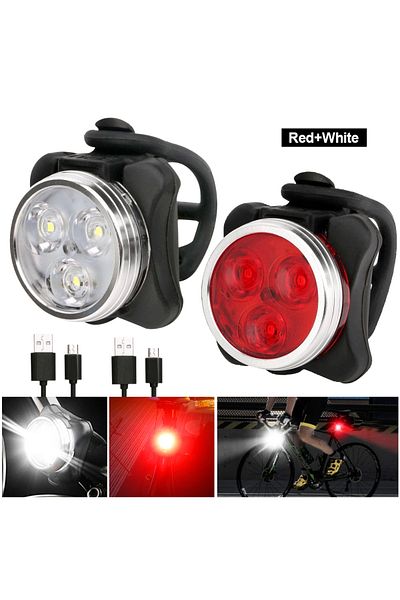 Choice 1 White 1 Red Cycling Bike Taillight USB Rechargeable Led Bicycle Light Tail Clip Lamp Bicycle Lamp