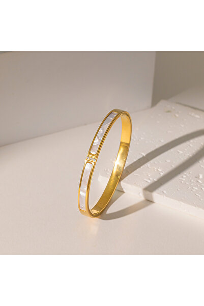 Choice سوار ذهبي فاخر من الفولاذ المقاوم للصدأ، سوار صدفي أبيض مرصع بثلاثة ماسات بسيطة 18 رو